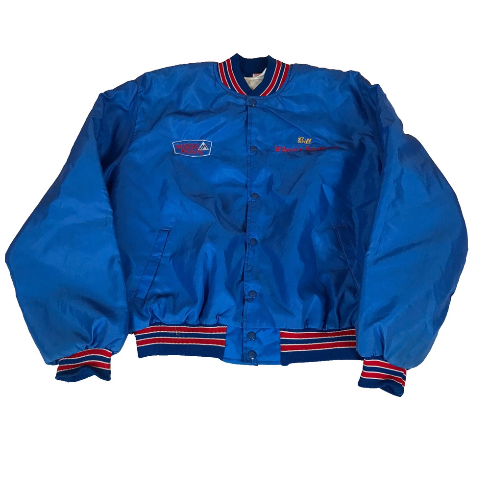 Vintage 80s Birdie Made in USA Wilson Hardware Connecticut Blue Bomber Jacket XL